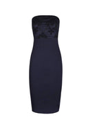 Navy Boob Tube Mesh Detail Midi Dress