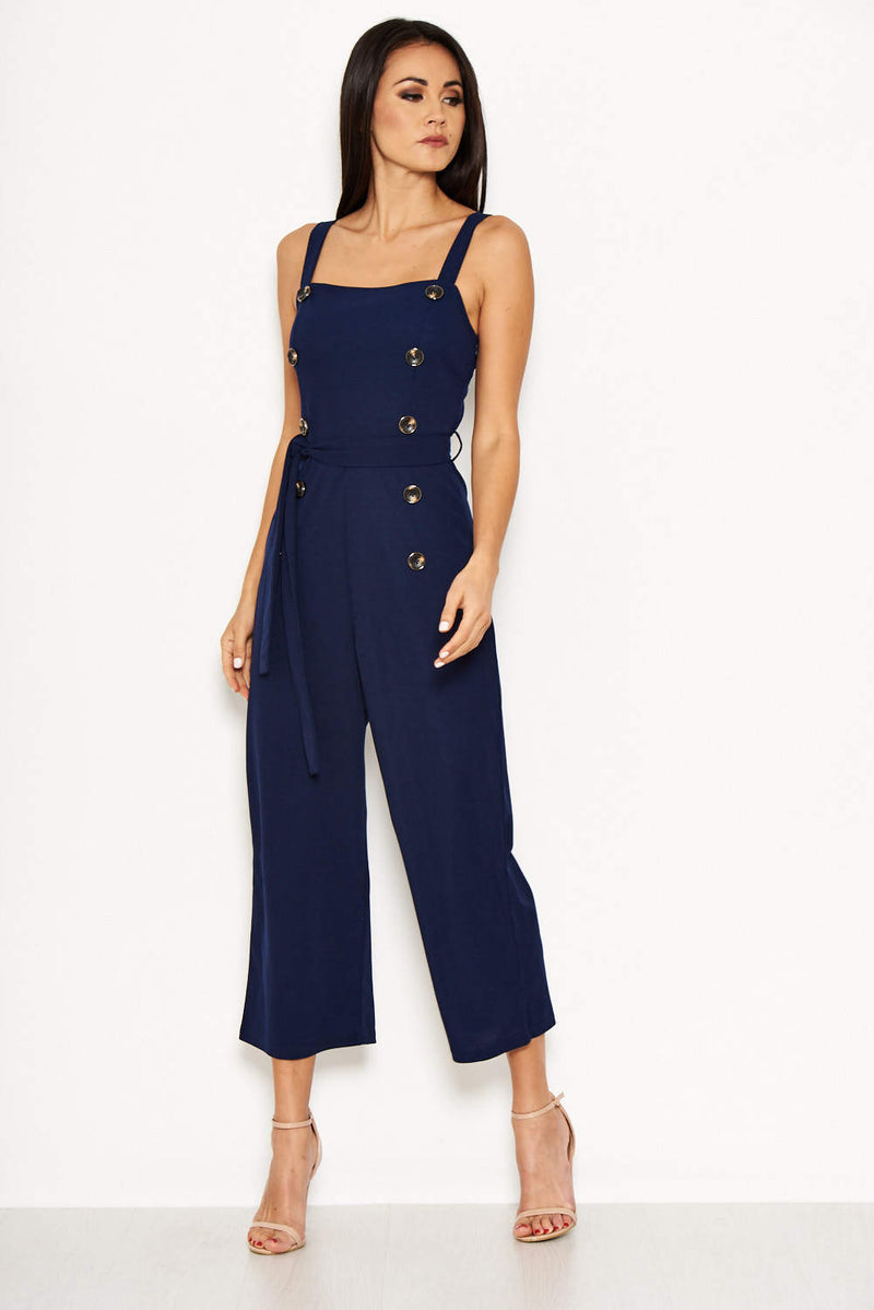 Navy Button Front Detail Jumpsuit