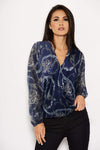 Navy Chain Print Wrap Top