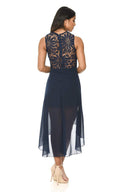 Navy Chiffon High-low Dress With Lace Neckline