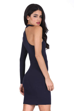 Navy One Sleeve Choker Bodycon Dress
