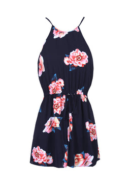 Navy Contrast Floral High Neck Playsuit