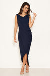 Navy Cowl Neck Ruched Maxi Dress