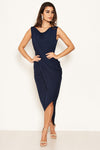 Navy Cowl Neck Ruched Maxi Dress