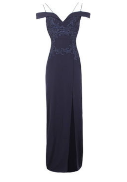 Navy Crochet Detail Double Strap Maxi Dress