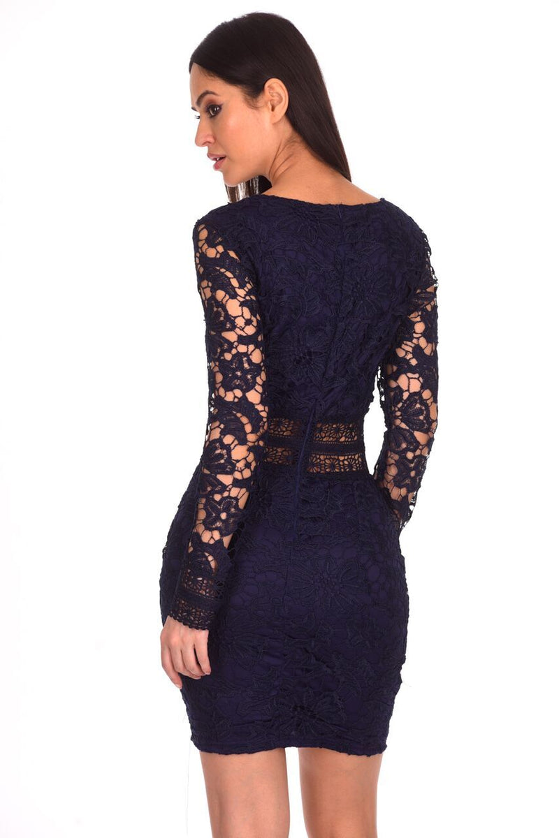 Navy Crochet Detailed Dress