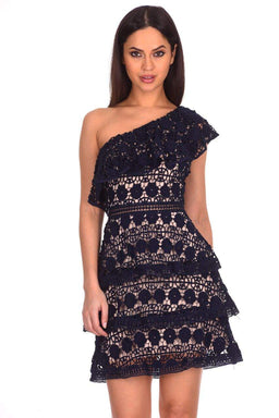 Navy Crochet Tiered Dress