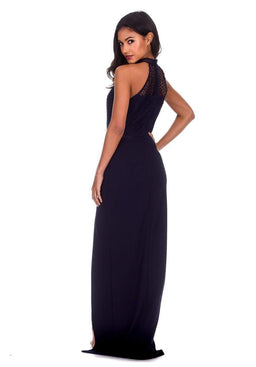Navy Crochet Top High Neck Maxi Dress
