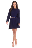 Navy Crochet Waist Long Sleeved Dress