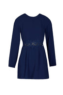 Navy Crochet Waist Long Sleeved Dress