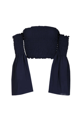 Navy Crop Flare Sleeve Top