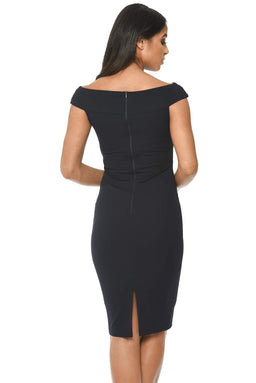 Navy Cross Over Bodycon Bardot Dress