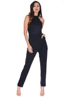 Navy Cut In Neck Lace Jumpsuit