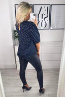 Navy Ditsy Daisy Print Puff Sleeve Blouse