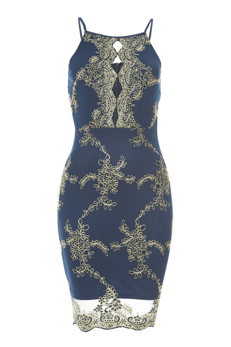 Navy Dress With Gold Emboidery