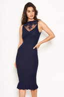 Navy Embroidered Front Midi Dress