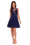 Navy Embroidered Lace Skater Dress