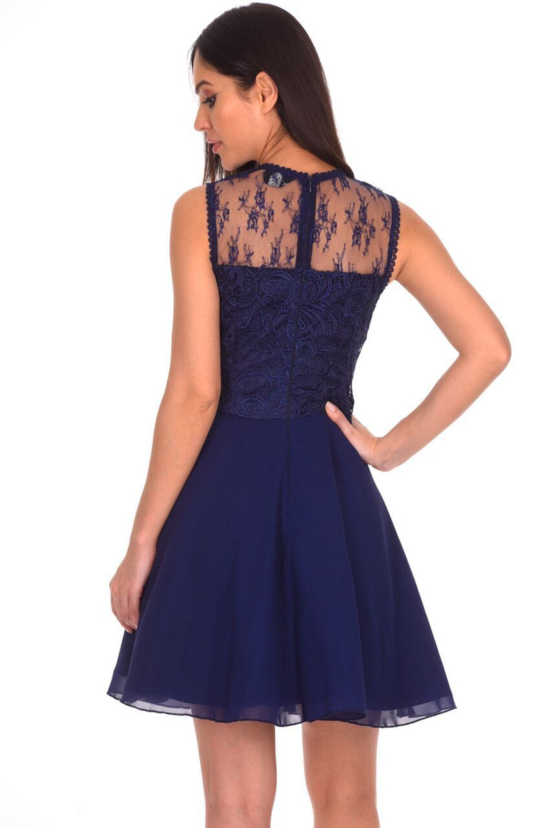 Navy Embroidered Lace Skater Dress