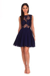 Navy Embroidered Mesh Skater Dress