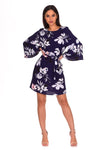 Navy Flared Sleeved Floral Shift Dress