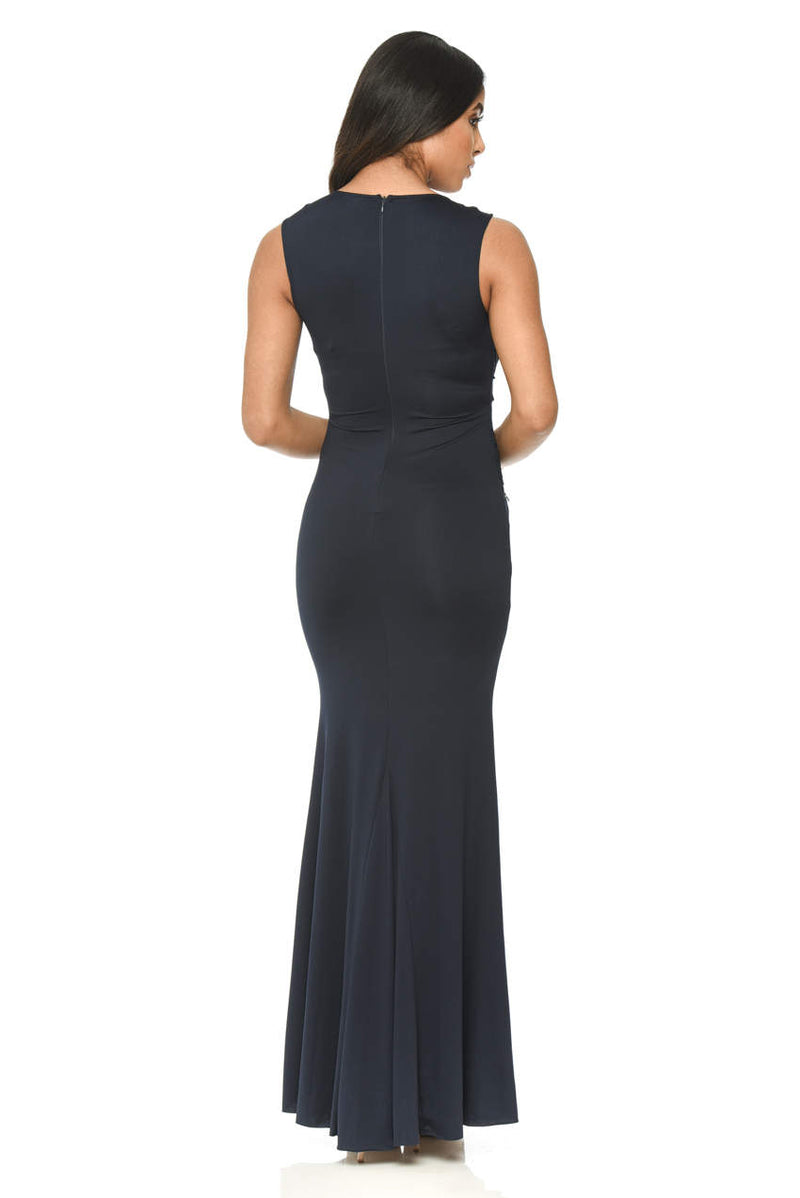 Navy Floor Length Fitted Dress With Lace Detail – AX Paris US
