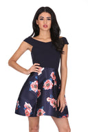 Navy Floral 2 in 1 Skater Mini Dress