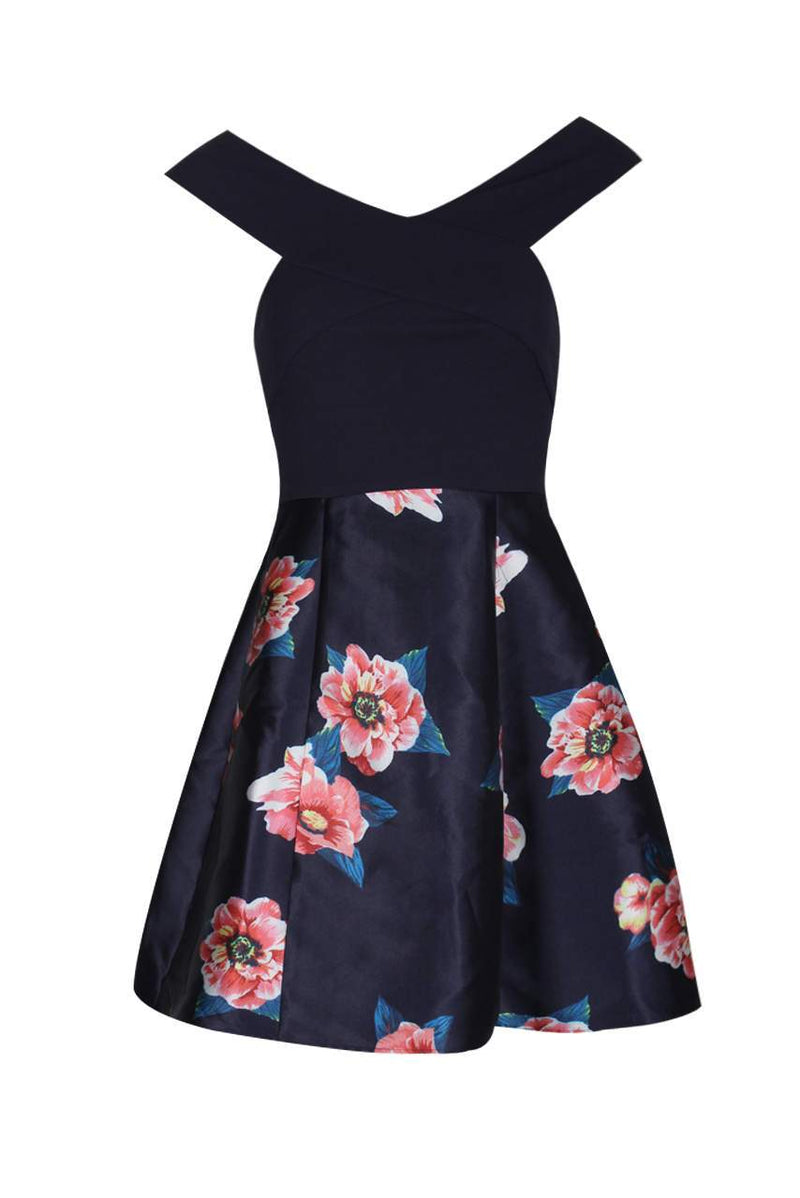 Navy Floral 2 in 1 Skater Mini Dress