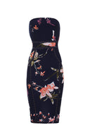 Navy Floral Bandeau Bodycon Midi Dress