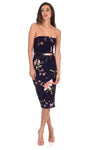 Navy Floral Bandeau Bodycon Midi Dress