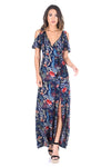 Navy Floral Cold Shoulder Printed Maxi Dress