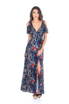 Navy Floral Cold Shoulder Printed Maxi Dress