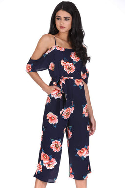 Navy Floral Culotte Jumpsuit