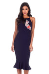 Navy Floral Embroidered Midi Dress