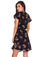 Navy Floral Frill Detail Dress