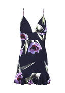 Navy Floral Frill Hem Mini Dress