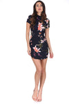 Navy Floral High Neck Dress