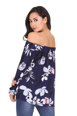 Navy Floral Off The Shoulder Top