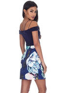 Navy Floral Print Bodycon Dress