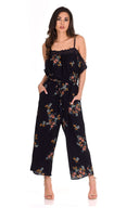 Navy Floral Print Crochet Detail Jumpsuit