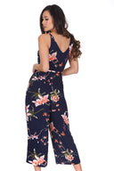 Navy Floral Print Culotte Jumpsuit