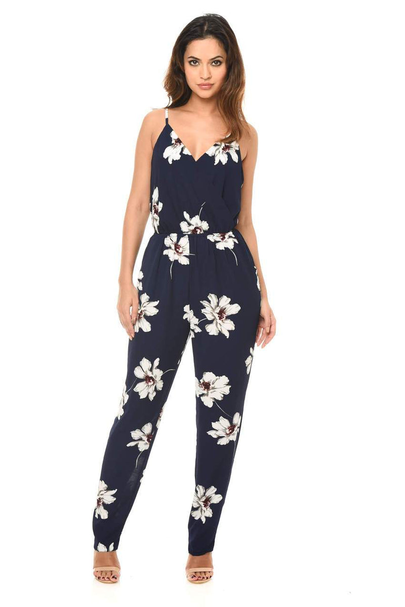 Navy Floral Print Jumpsuit