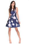 Navy Floral Print Mini Skater Dress