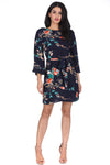 Navy Floral Print Tie Waist Dress