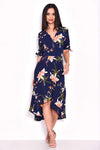 Navy Floral Print Wrap Dress