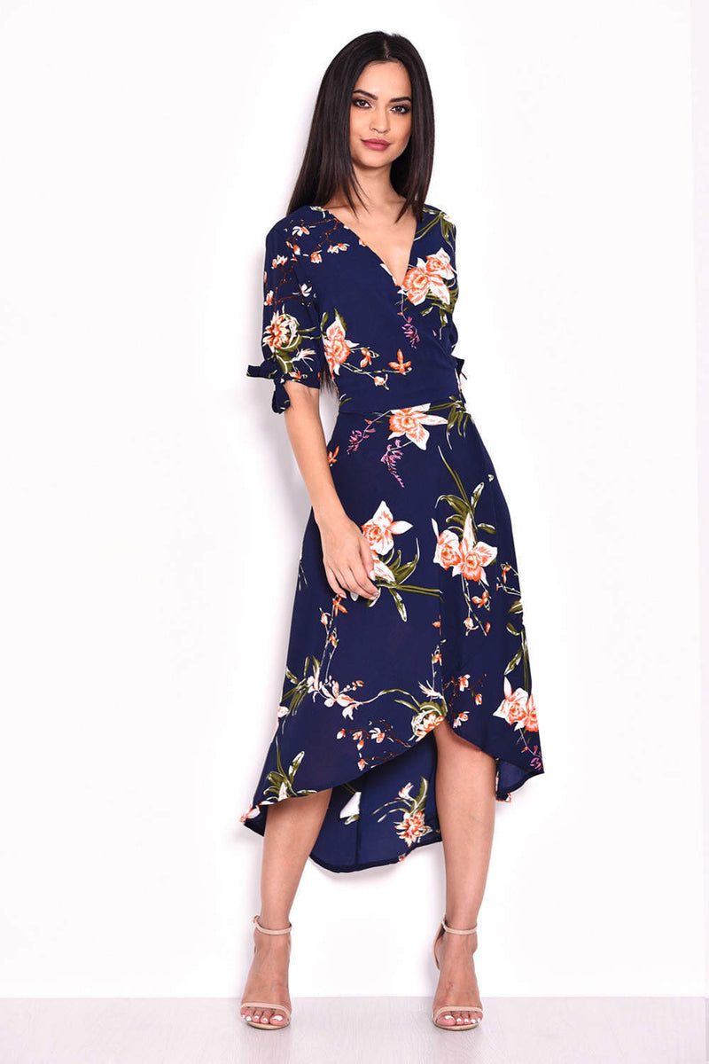 Navy Floral Print Wrap Dress AX Paris US Navy Floral Print Wrap Dress AX Paris US