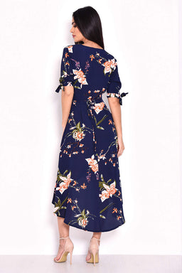 Navy Floral Print Wrap Dress