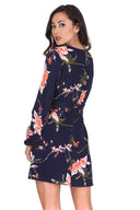 Navy Floral Print Crochet Waistband Dress