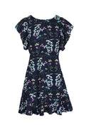 Navy Floral Frill Sleeve Dress