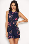 Navy Floral Tie Waist Playsuit