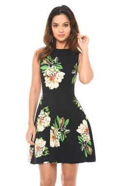 Navy Floral Skater Dress